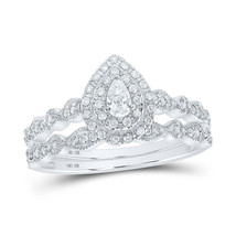 10kt White Gold Pear Diamond Halo Bridal Wedding Ring Band Set 3/8 Cttw - £684.11 GBP
