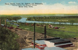 Sioux City Iowa~Sioux &amp; Missouri RIVERS~1910s Elevated View Postcard - £7.12 GBP