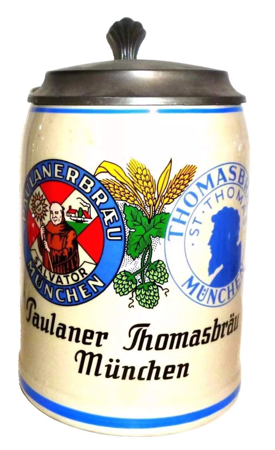 Paulaner Thomasbrau Munich lidded German Beer Stein - $14.95