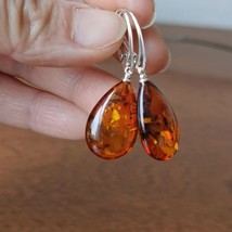 BIG SALE New Arrival Natural Amber Earrings for Women S925 Silver Real Baltic Fl - £56.75 GBP