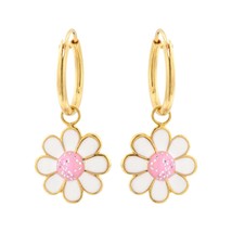 Gold Plated 925 Silver Hoop Earring with Flower Glitter Epoxy - £13.13 GBP