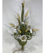 Italian Florentine Style Light Floral Rose &amp; Wheat Painted Metal Sconce ... - $148.50
