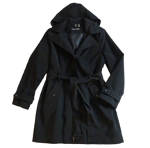 Calvin Klein Trench Coat Womens Sz L Black Water Repellent Removable Hood Belted - £46.41 GBP