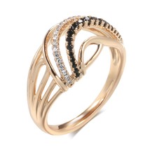 New 585 Rose Gold Ring for Women Fashion White&amp;Black Natural Zircon Wave... - £10.30 GBP