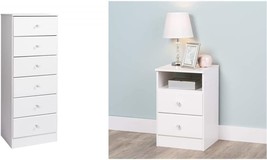 Prepac Astrid 6-Drawer Tall Chest With Acrylic Knobs, White &amp; Astrid, White - £222.90 GBP