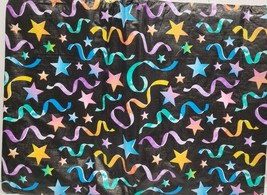 Vinyl Flannel Back Tablecloth,52&quot;x90&quot; Oblong, Stars &amp; Ribbons On Black, Amscan - £12.69 GBP