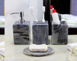 Natural Stone Bathroom Accessory Set 4 Pieces Black - $3,179.30 MXN