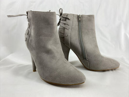 Izabella Rue Baker High Heel Zip Up Ankle Boots Size 8.5 Grey Faux Suede - £15.04 GBP