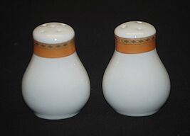 Alpine Cuisine Salt &amp; Pepper Shakers Gold Geometric Designs Porcelain Ge... - $24.74