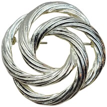 Vintage Monet Brooch Swirled Interlocked Circles Statement Textured Silver Tone - $9.79