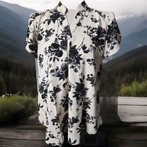 Anyhold Blouse Shirt Cream And Black Floral Size Medium - £8.92 GBP