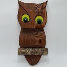 Retro 70s Carved Wood Kitsch Perched Owl Wall Decor Boho Hippie Kitchen ... - $24.99