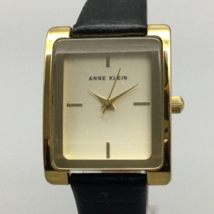 Anne Klein Watch Women Gold Tone2 8mm Rectangle Black Leather Band New Battery - £19.56 GBP