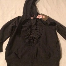 Juicy Couture Original Ruffled 3/4 Sleeve Black Hoodie Jacket - Small - £59.77 GBP