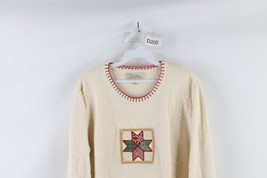 Vtg 90s Cabelas Womens Large Distressed Southwestern Quilt Knit Crewneck Sweater - £31.11 GBP
