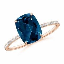 ANGARA Thin Shank Cushion London Blue Topaz Ring with Diamonds - £976.88 GBP