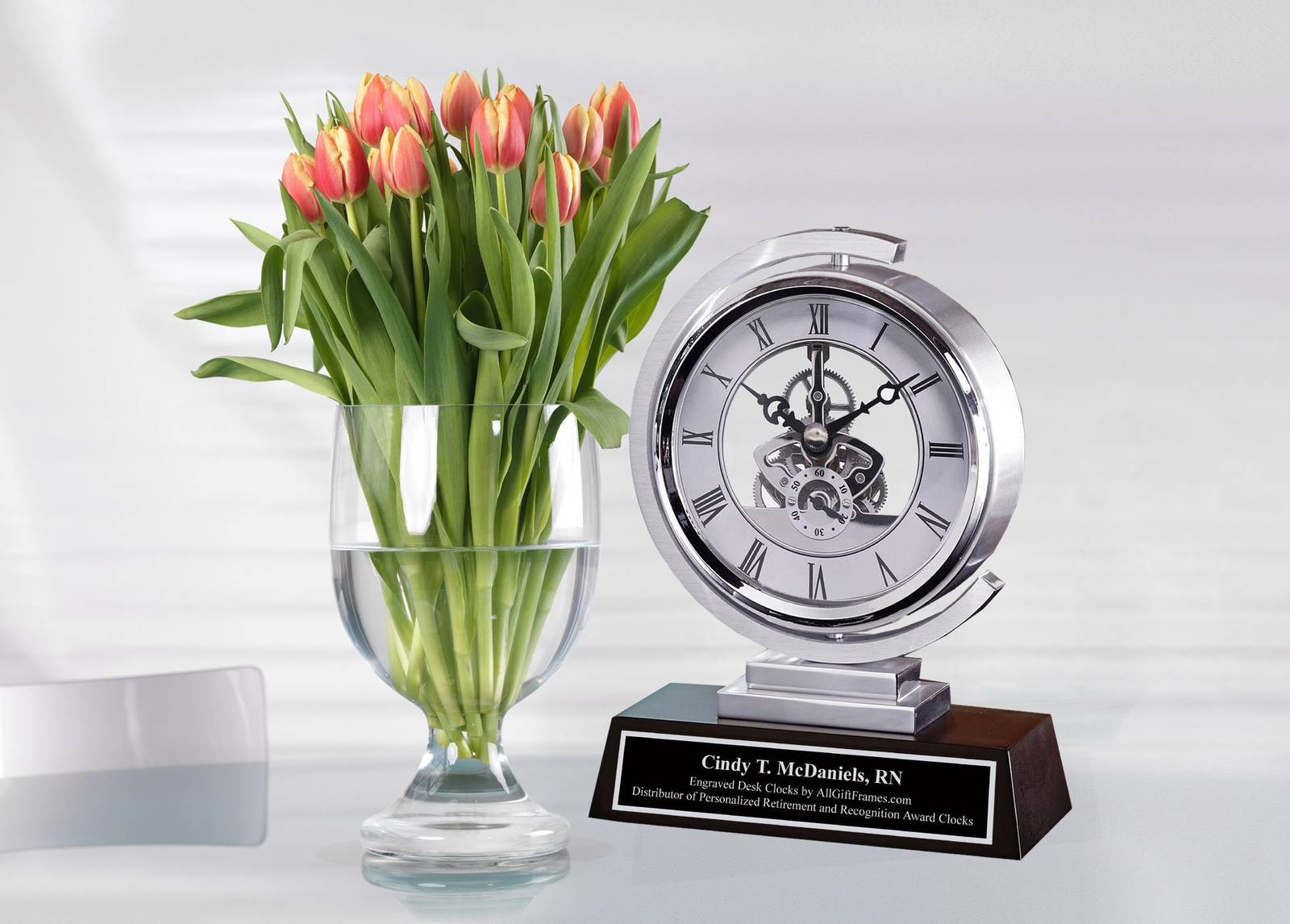 Primary image for Luxury Swivel Silver Engrave Clock Graduation Coworker Boss Thank You Etch Gift