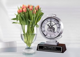 Luxury Swivel Silver Engrave Clock Graduation Coworker Boss Thank You Etch Gift - £131.55 GBP