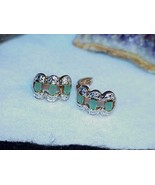 STERLING Gold 2.00ct 6 Emerald 2 Diamond HOOP EARRINGS Vintage 1/2&quot; 7.2G... - €59,09 EUR