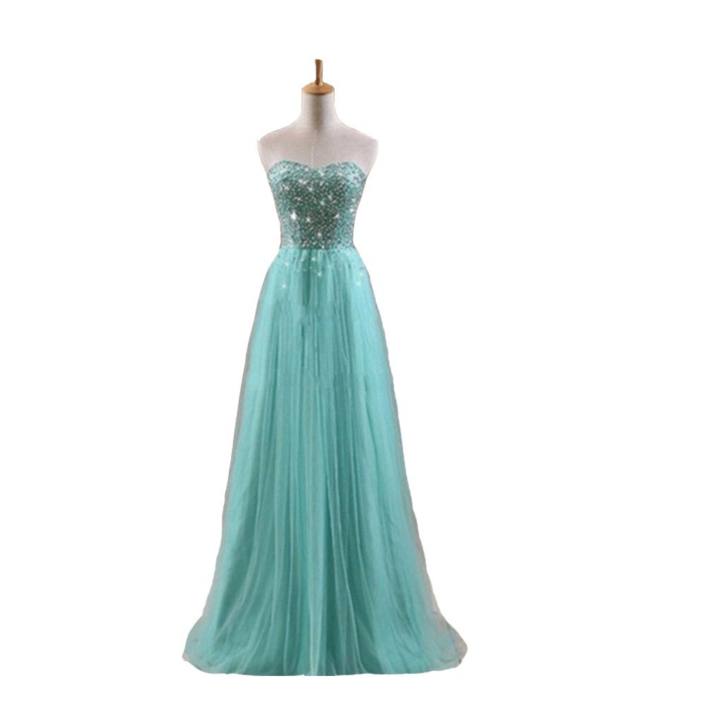 Kivary Women's Mint Tulle Long A Line Beaded Sequins Crystals Shiny Prom Corset