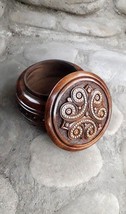 Jewelry inlaid box Round carved wooden Necklace box Wedding birthday present 4&quot; - £20.41 GBP