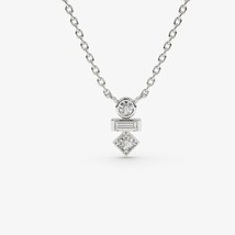 0.17CT Baguette Mix Real Moissanite Mini Pendant Necklace 14k White Gold Plated - £137.52 GBP