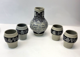 Vintage Gerzit Gerz West Germany Stoneware Pottery 5 Piece Set Pitcher &amp; 4 Cups - £39.72 GBP
