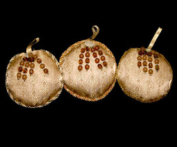 Set #2 - 3 Round Tapestry Christmas Ornaments with Brown Beads - £7.15 GBP