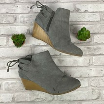 Maurices Wedge Ankle Booties Sz 6.5 Gray Stacked Wood Wedge Heel - $24.25