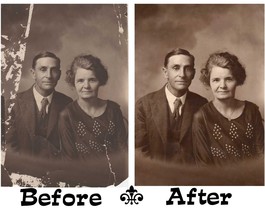 Old Photo Restoration Circa 1920 Portrait of Arthur Whitehead and Wife  - £56.07 GBP