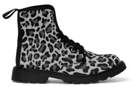 Womens Black Boots Vegan Leather Combat Boots Casual Animal Print Custom Boots - £63.53 GBP