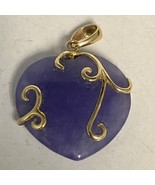 Purple Lavender Jadeite and 14K .75 Inches Long Heart Pendant - $3,037.94 MXN