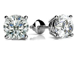 Solitaire Stud Earrings 1/3Ct Cubic Zirconia 14k White Gold Plated Silver - £24.25 GBP