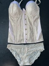 Victoria&#39;s Secret 34B CORSET bustier+S panty PINK GOLD foil lace DREAM A... - $98.99