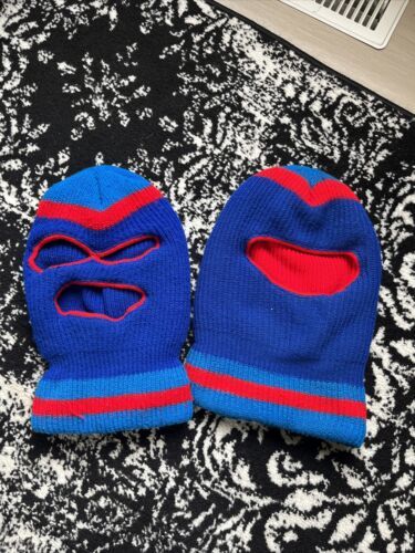 VINTAGE 1970's 1980's Knit Robber Ski Mask 3 Hole & 1 Hole colors Blues & Red - $43.56