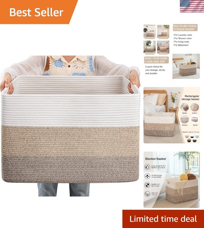 Versatile 108L Rectangle Woven Basket with Handles - Ideal for Home Storage - £48.10 GBP