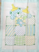 Carters Vintage blue yellow clown sleeping teddy bear baby blanket nylon binding - £41.10 GBP