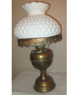 Vintage Oil Lamp Style Hurricane Brass Table Lamp Bubble Milk Glass Shad... - $144.00