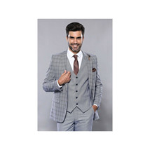 Men 3pc Vest Suit WESSI by J.VALINTIN Extra Slim Fit JV42 Blue Plaid TURKEY USA image 3