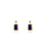 14K Yellow Gold Blue Sapphire Stud Earring Bezel Set Tiny Sapphire Diamo... - £670.79 GBP