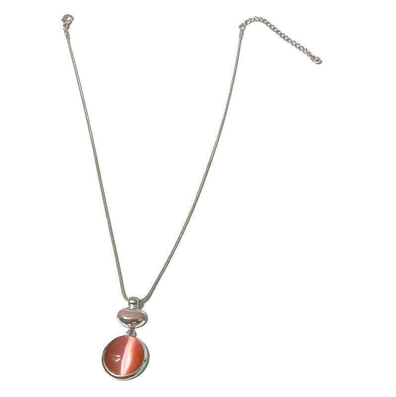Kenneth Cole Necklace 16 in Pink Glass Pendant Signed Round Silver Tone - $9.87