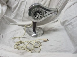 Handy Hannah Vintage Hair Dryer w/Stand Retro Chrome 1950&#39;s Brown Wood Handle - £62.75 GBP