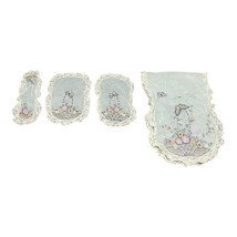 Vintage Floral Embroidered Table Runners Dresser Scarf Set Matching Vict... - $46.74