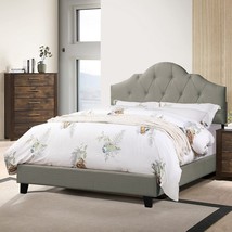 Grey Cal King Bed With Arch Back And Simple Relax Fabric Upholstery. - £486.86 GBP