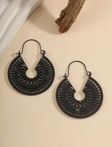 Black Earrings Bohemian Hoop Dangling Circle 1.65” Wide New - £11.53 GBP