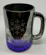 SALT LAKE CITY Snowflake Silver Fade Purple/Blue Bottom Travel Heavy Glass Mug - £7.18 GBP