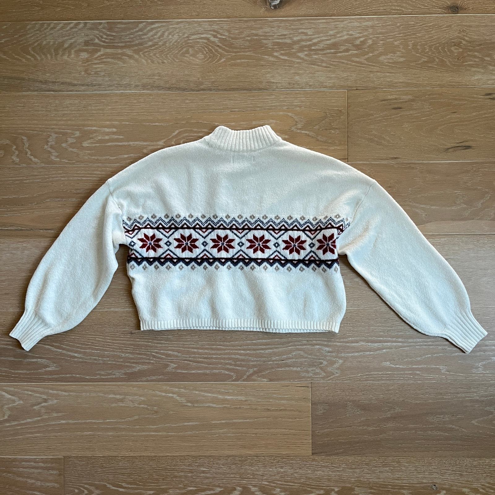 Hollister Long-Sleeve Oversized Mock-Neck Fair Isle Crop Sweater Small Item image 2
