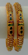 Designer Jewelry Gold Plated Enamel Cz Bracelet Bangles - Size 2.10 ( 2pc ) - £19.74 GBP