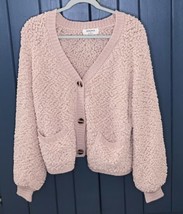 Pale Pink Sherpa Cropped Cardigan Sweater Large Cottage Fairy Core Coquette - $19.80