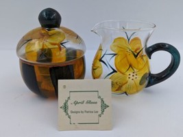 April Glass Sugar Bowl &amp; Creamer Floral Studio Art Hand Painted by Patrice Lee - £28.30 GBP